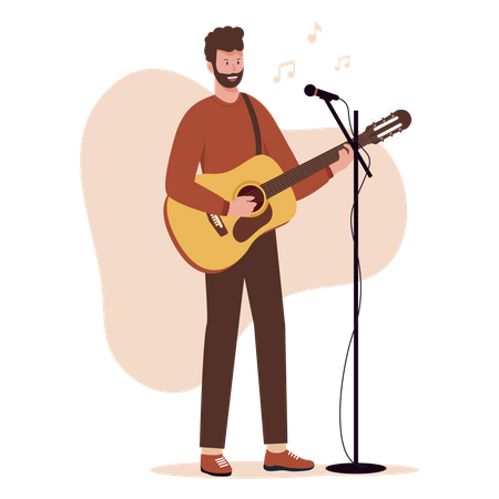 Mann spielt Gitarre und singt  Illustration