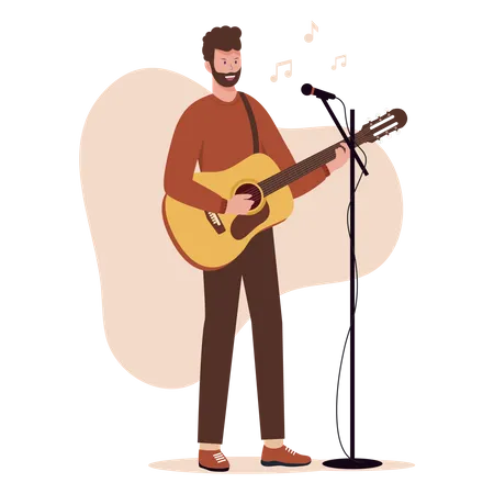 Mann spielt Gitarre und singt  Illustration