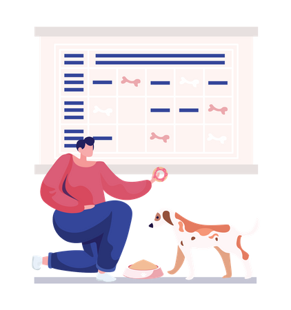 Mann spielt mit Hund  Illustration