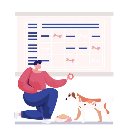 Mann spielt mit Hund  Illustration