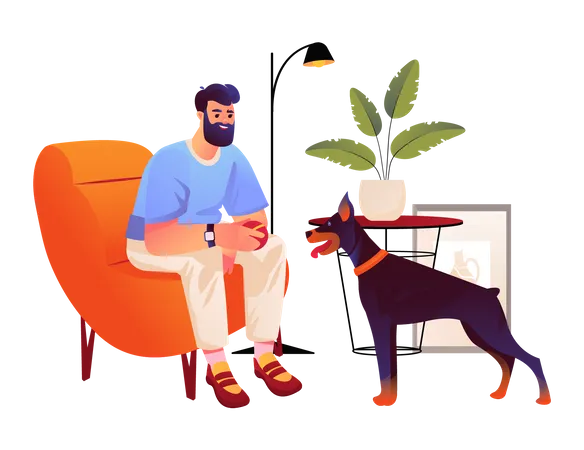 Mann spielt mit Hund zu Hause  Illustration