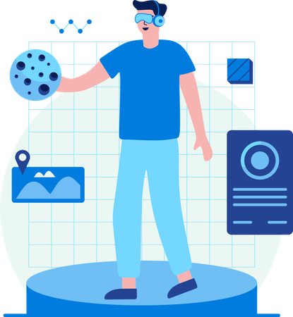 Mann spielt Spiel auf Metaverse-Plattformen  Illustration