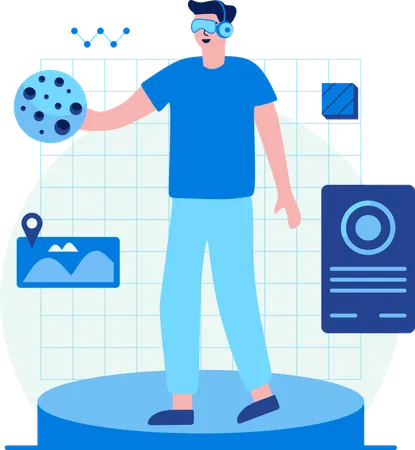 Mann spielt Spiel auf Metaverse-Plattformen  Illustration