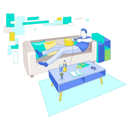 Mann spielt Spiel, während er auf der Couch schläft  Illustration