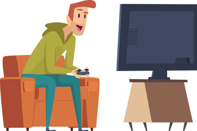Mann spielt Videospiel im Fernsehen  Illustration