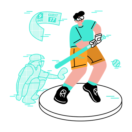 Mann spielt virtuellen Baseball  Illustration