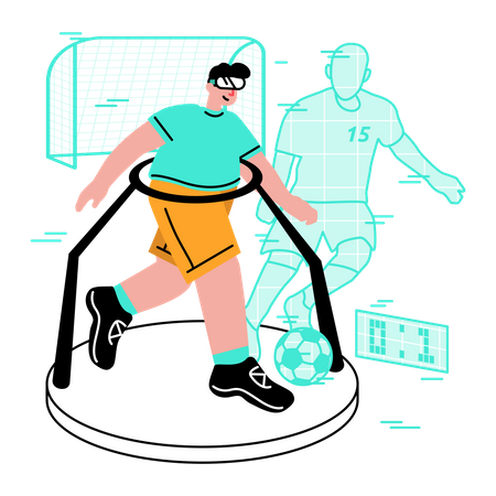 Mann spielt virtuellen Fußball  Illustration