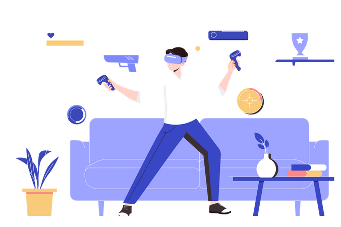 Mann spielt VR-Spiel zu Hause  Illustration