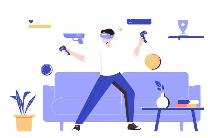 Mann spielt VR-Spiel zu Hause  Illustration