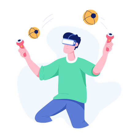 Mann spielt VR-Spiele  Illustration