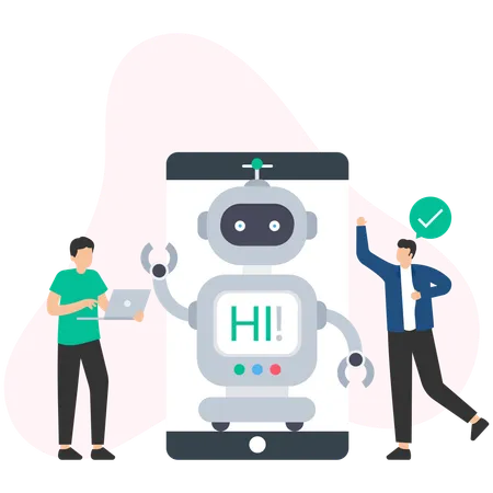 Mann spricht mit Chatbot  Illustration