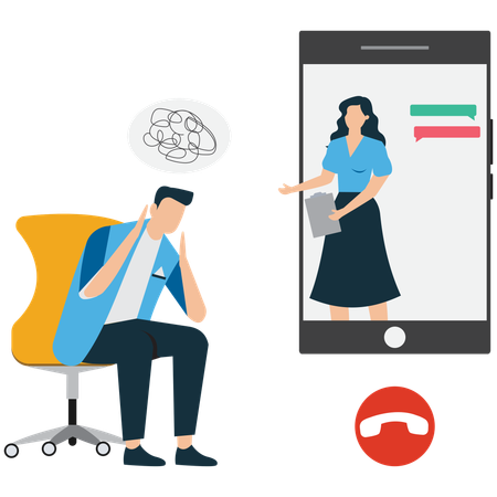 Mann spricht online mit Therapeut  Illustration