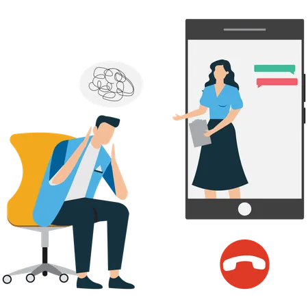 Mann spricht online mit Therapeut  Illustration