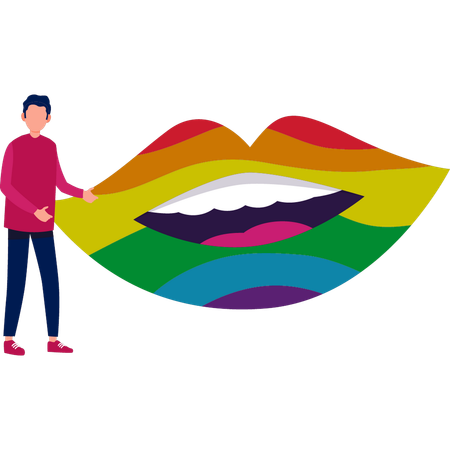 Mann spricht über Regenbogenfarbe auf den Lippen  Illustration