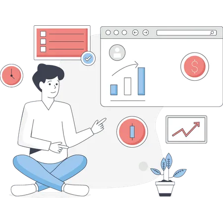 Mann spricht über Finanzanalysen  Illustration