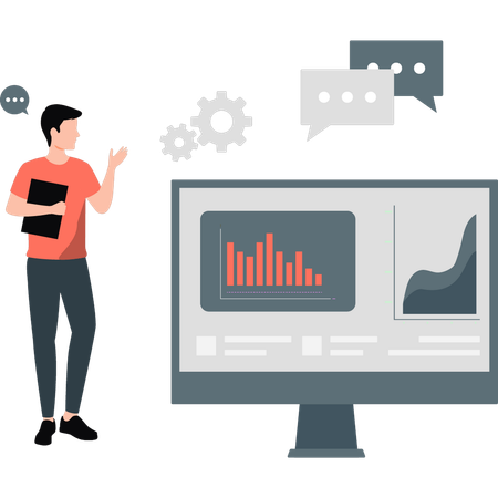 Mann spricht über Diagramm  Illustration