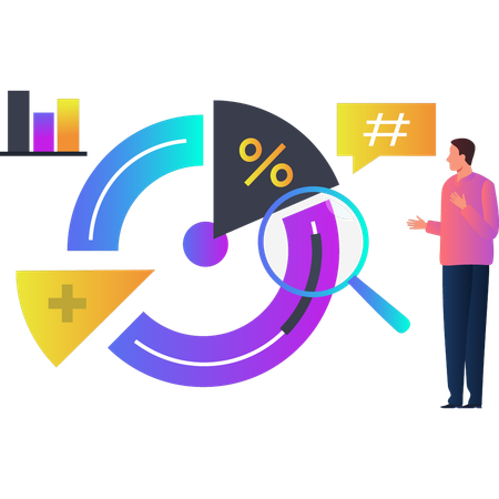 Mann spricht über Kreisdiagrammdaten  Illustration