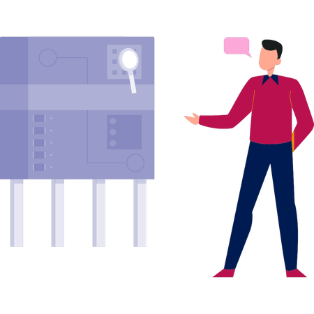 Mann spricht über Motherboard  Illustration