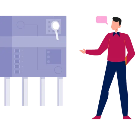 Mann spricht über Motherboard  Illustration