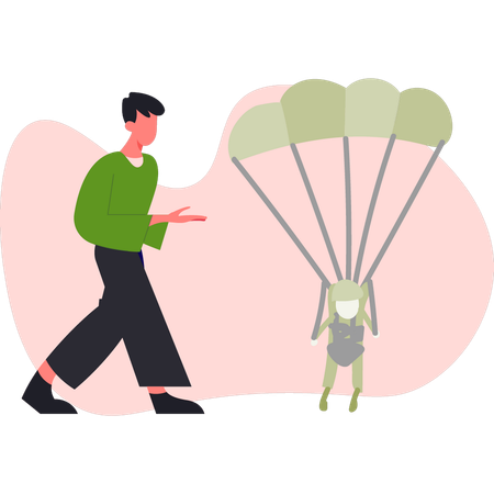 Mann spricht über Parashoot  Illustration
