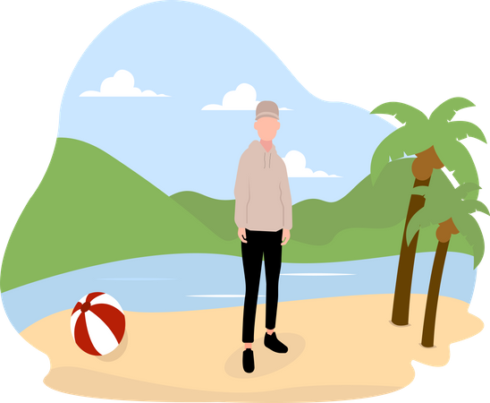 Mann steht am Strand  Illustration