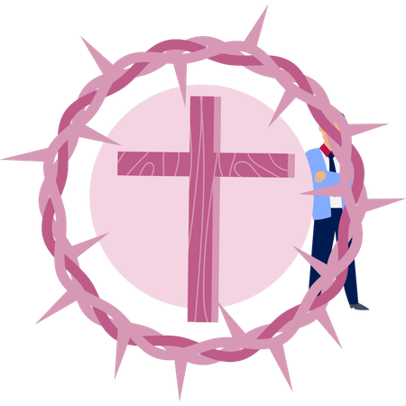 Mann steht neben Kreuz Clipart  Illustration