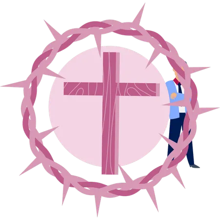 Mann steht neben Kreuz Clipart  Illustration
