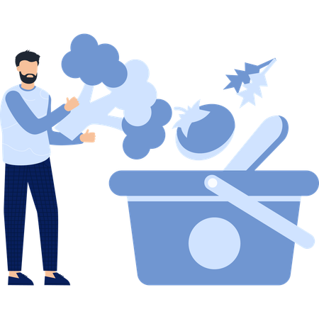Mann steht mit Einkaufskorb  Illustration