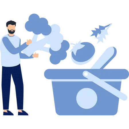 Mann steht mit Einkaufskorb  Illustration