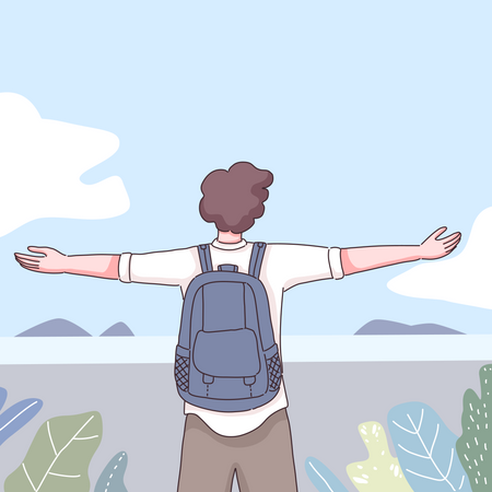 Mann steht mit weit geöffneten Armen  Illustration