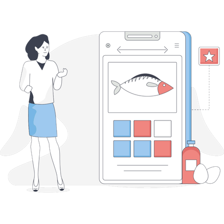 Mann steht neben einem Telefon, auf dem eine Sternebewertung angezeigt wird, die auf ein Bewertungs- oder Feedbacksystem hinweist  Illustration