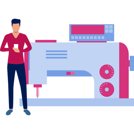 Mann steht neben stoffschaukelmaschine  Illustration