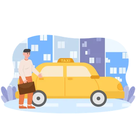 Mann steigt in Taxi  Illustration