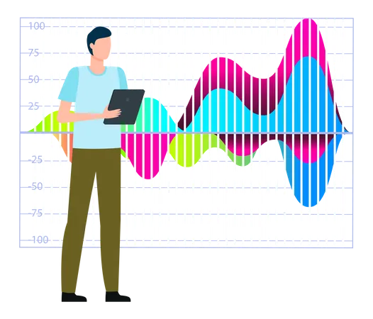 Mann studiert Statistiken bei Präsentation  Illustration