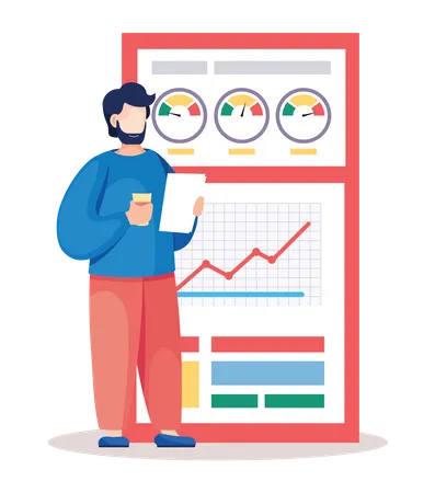 Mann sucht Forschungsdiagramm  Illustration