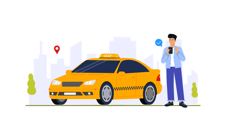 Mann findet Online-Taxi  Illustration