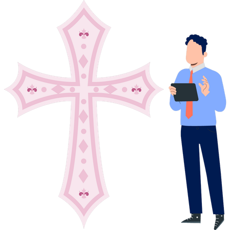 Mann sucht christliches Kreuz Clipart  Illustration