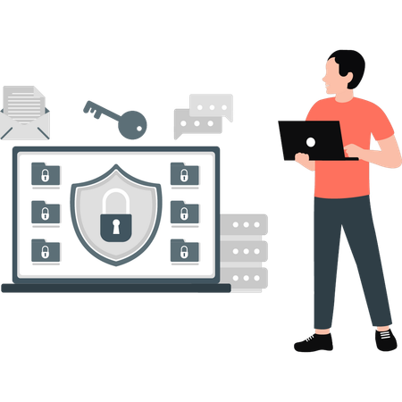 Mann sucht Datenbankschutz  Illustration