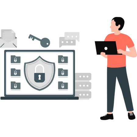 Mann sucht Datenbankschutz  Illustration