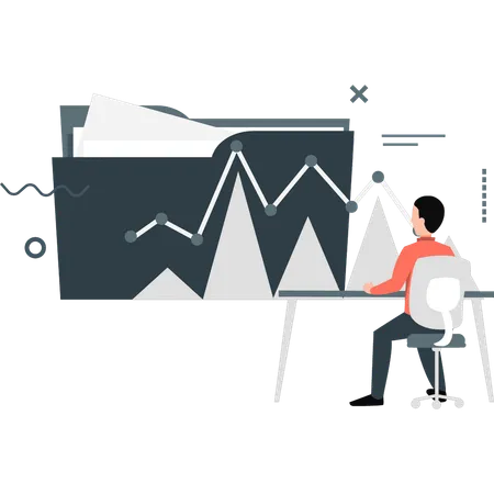 Mann schaut auf Geschäftsliniendiagramm  Illustration