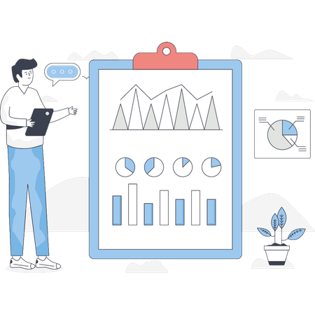 Mann sucht Business-Präsentation Zwischenablage  Illustration