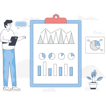 Mann sucht Business-Präsentation Zwischenablage  Illustration