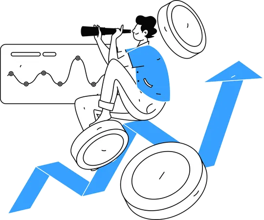 Mann auf der Suche nach Investitionsmöglichkeiten  Illustration