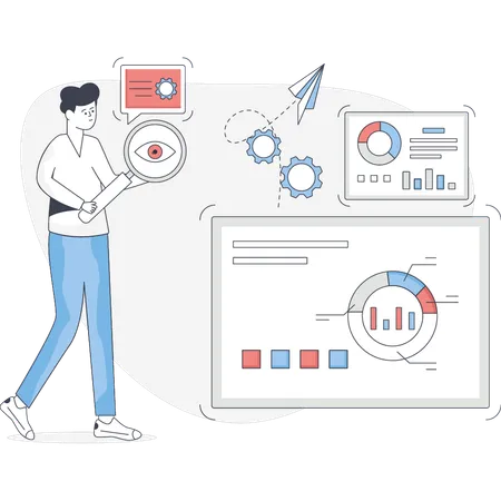 Mann auf der Suche nach Geschäftsstrategien  Illustration