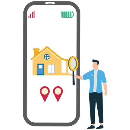 Mann sucht online nach Hause auf Smartphone  Illustration