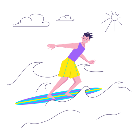 Mann Surfen im Meer  Illustration