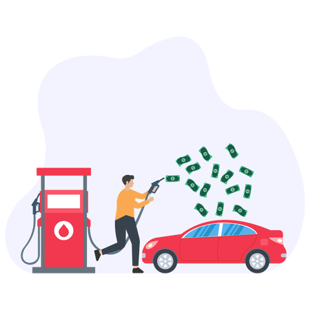 Mann tankt Auto an Tankstelle  Illustration