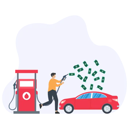 Mann tankt Auto an Tankstelle  Illustration