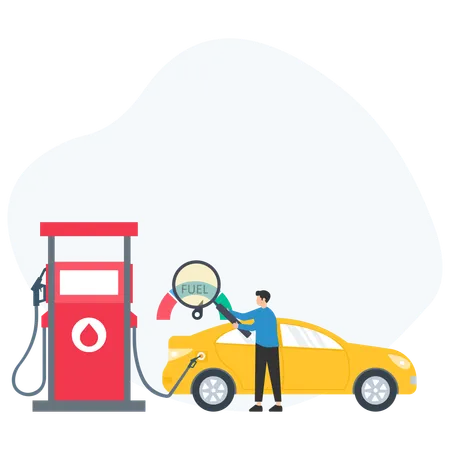 Mann tankt Auto an Tankstelle  Illustration