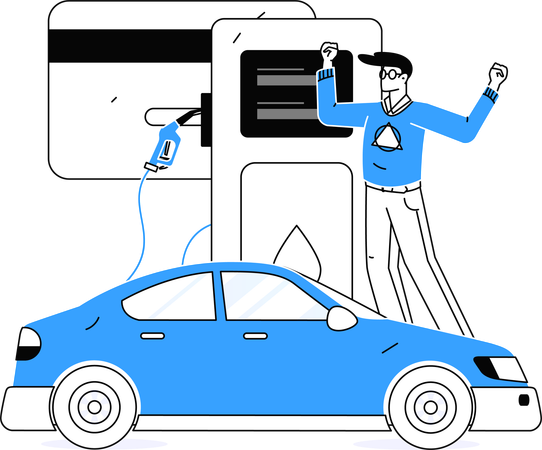 Mann tankt seinen Rennwagen auf  Illustration